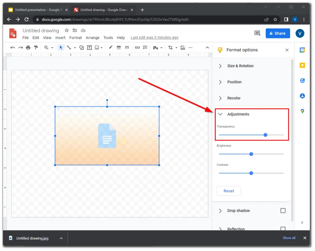 google presentation transparency