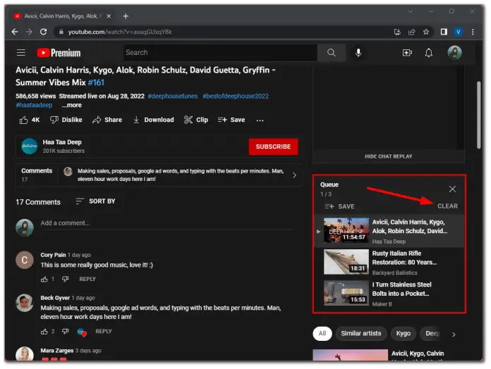 How to clear a queue on YouTube TabTV