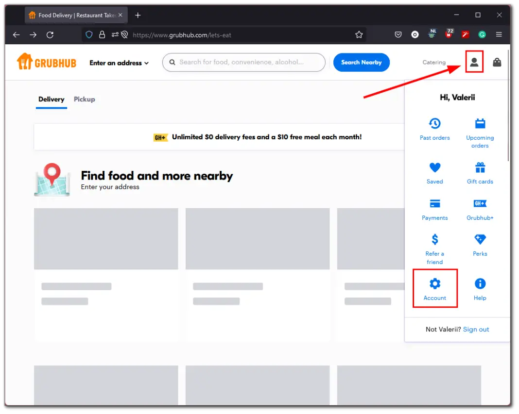 How to change GrubHub delivery location TabTV