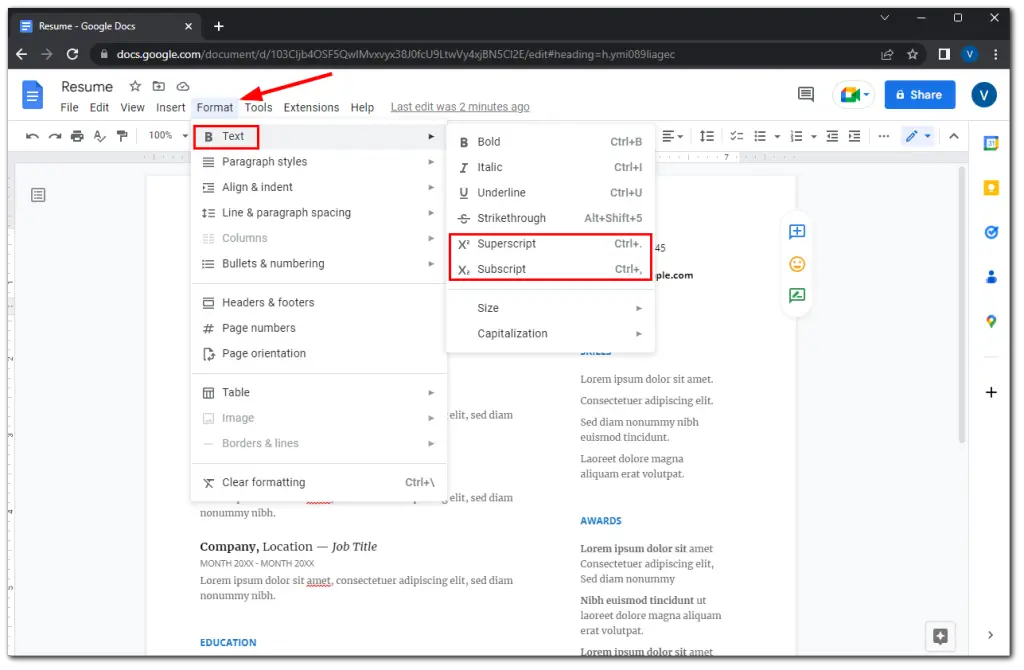 How to add superscripts or subscripts in Google Docs | Tab-TV