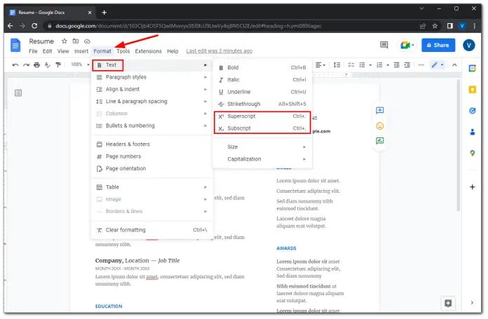 How to add superscripts or subscripts in Google Docs | Tab-TV