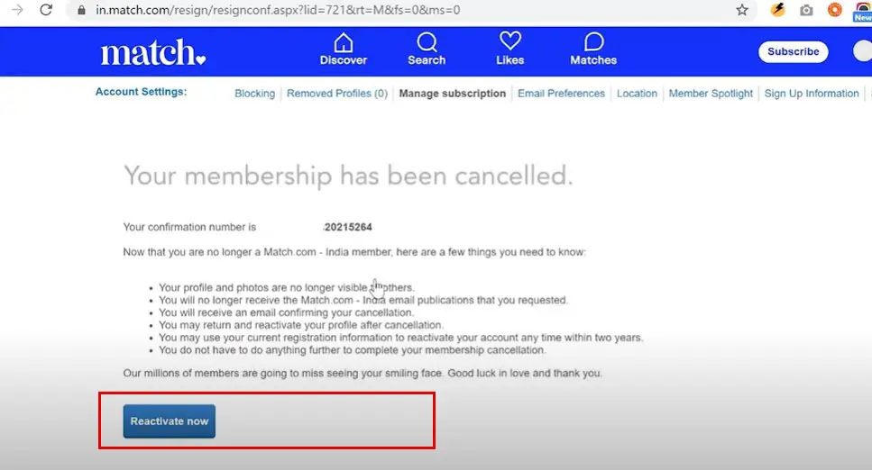 How to cancel a Match subscription 2