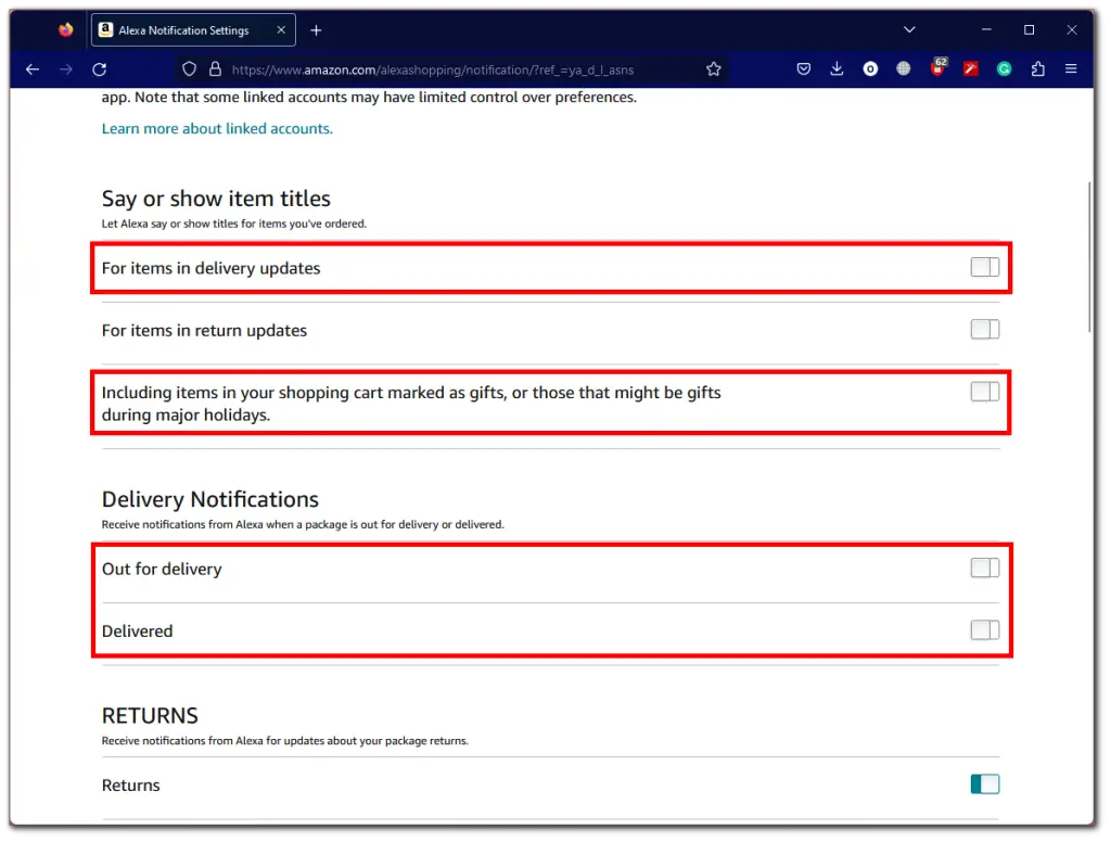 How to turn off Alexa Packages Notifications TabTV